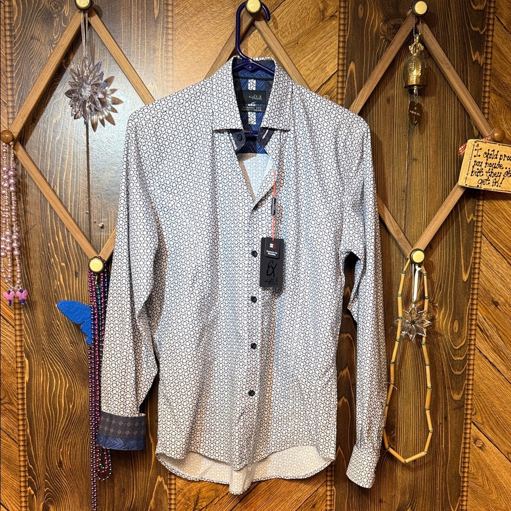Men's Patterned Button Down Shirt - White and Blue by Hugo Boss